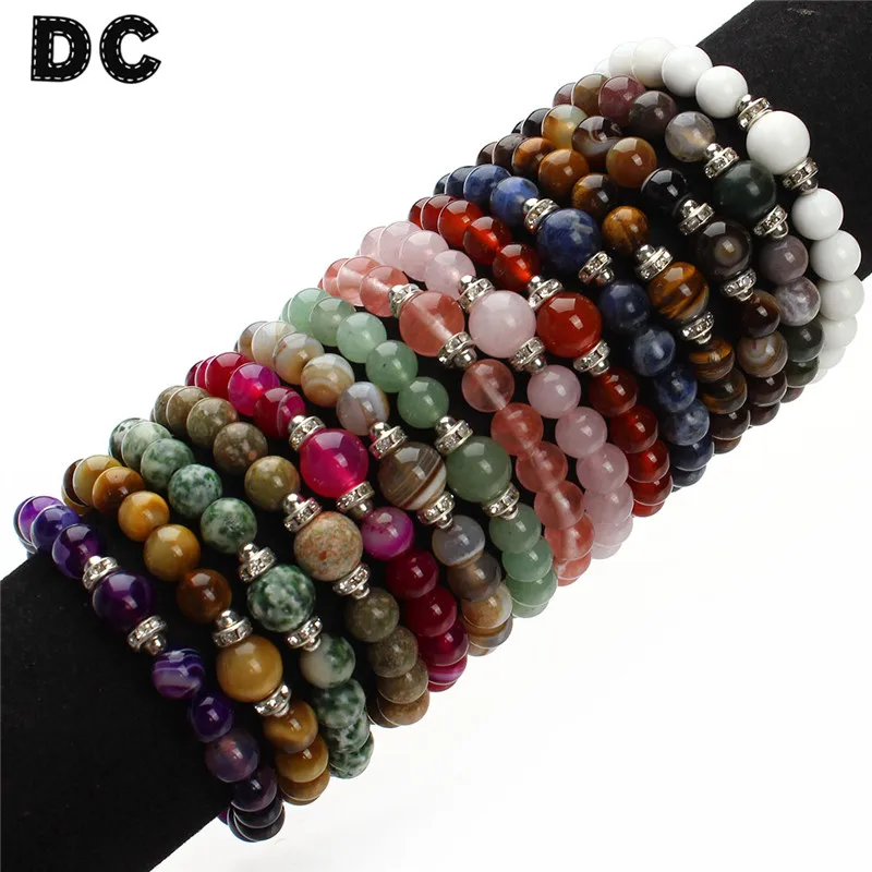 

DC 1pcs Fashion Natural Stone Bracelet Tiger Eye Pink Created Stretch Energy Yoga Bracelets for Women Men Couple Jewelry