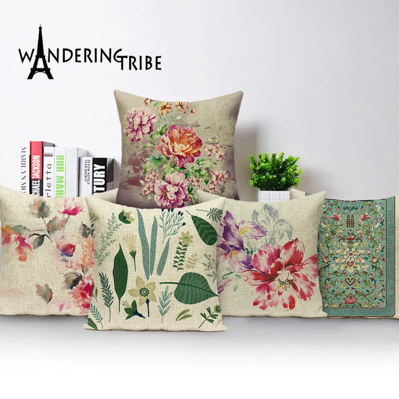 Винтажные декоративные наволочки для подушек с цветочным рисунком 45* Зеленые весенние наволочки на заказ подушки для гостиной 45*45