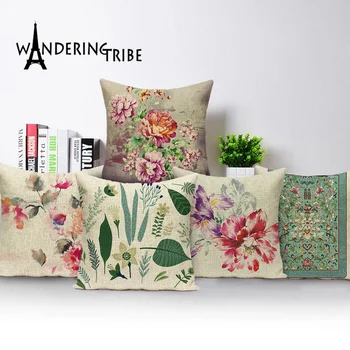 

Vintage Decorative Cushion Covers Flower Floral Grass Pillows 45* Green Spring Pillow Covers Custom Living Room Cushions 45*45