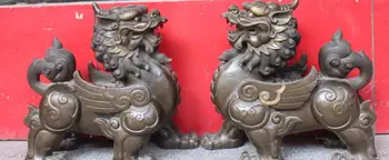 

FREE SHIPPING 17" Chinese Folk Pure Bronze Copper Fly Beast Pi Xiu Unicorn Animal Statue Pair