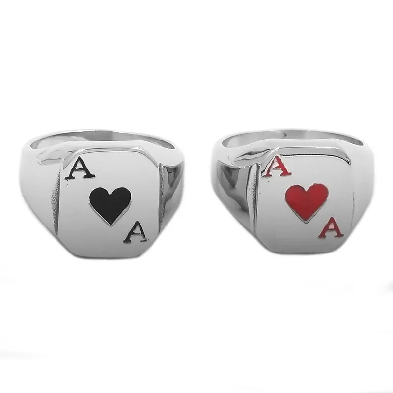 The Ace of Spades Ring Stainless Steel Jewelry Classic Spades Red Heart