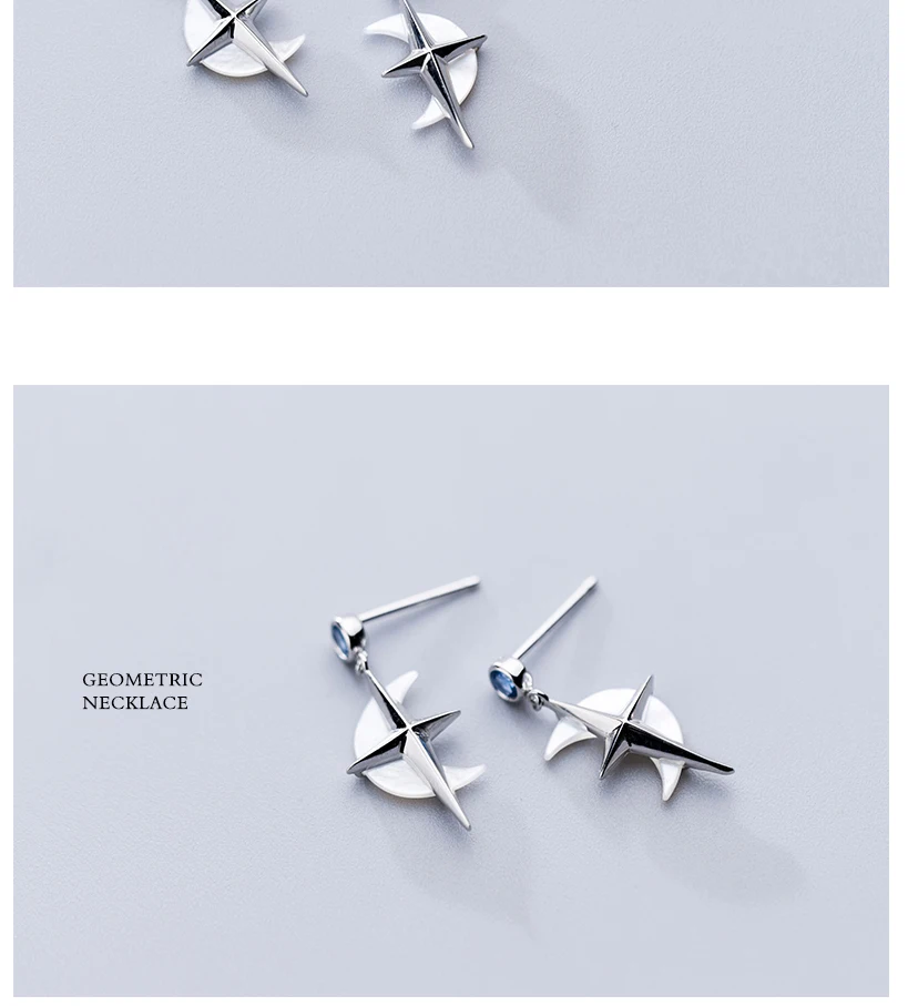 Luxury Blue Rhinestones S925 Sterling Silver Earring Fashion Cross With Moon Stud Earrings For Women Girls Party Brincos 2019 (5)