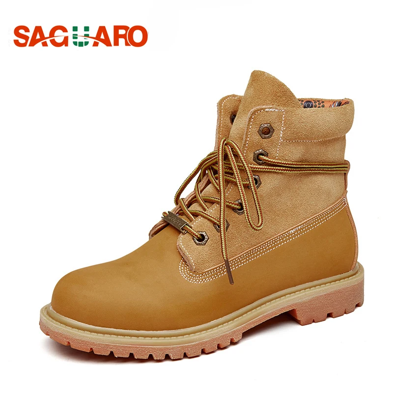 

SAGUARO Fashion Genuine leather Men Boots Winter Casual Men Shoes Ankle Boot High-Cut Lace-Up Warm Motorcycle Boots Snow Botas