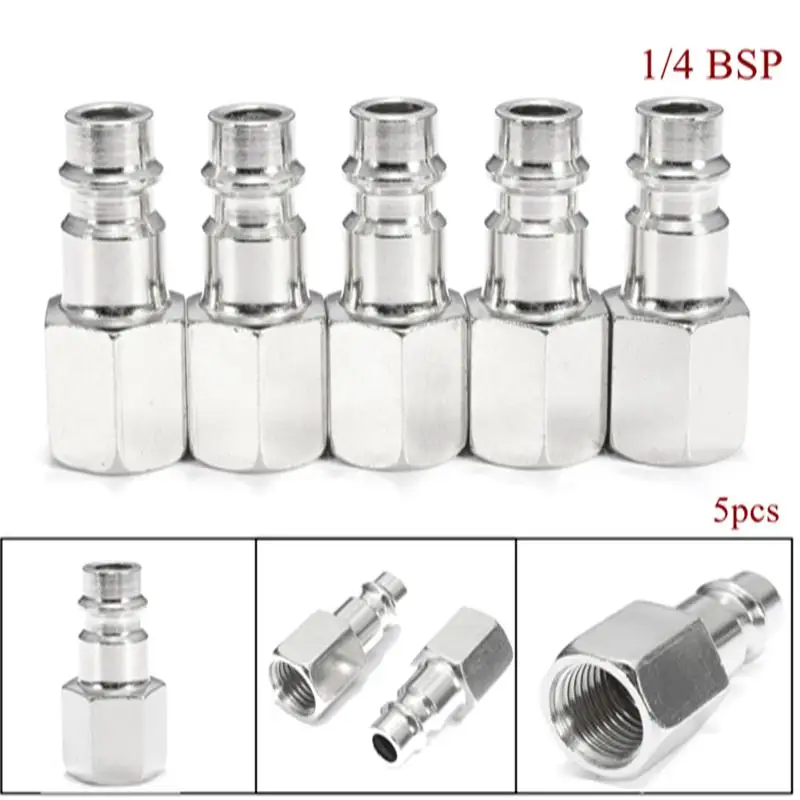 

5Pcs 1/4" BSP Euro Air Line Hose Fittings Tools Quick Release Connector Male/Female Thread Plug Socket