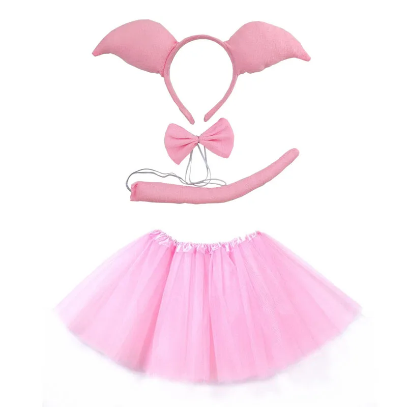 Girl Pink Pig Cosplay Animal Ear Headband Tutu Skirt Set Kids Children Birthday Party Props Costume Gift Halloween Christmas