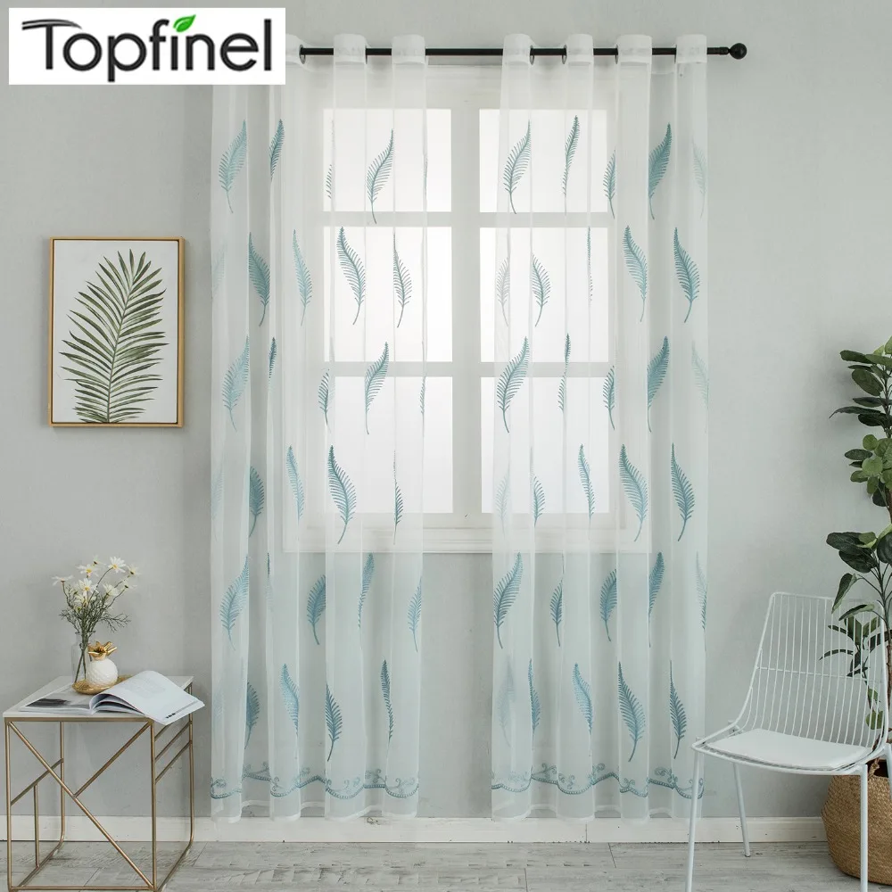 

Topfinel Modern Feather Embroidered Voile Tulle Curtains for Living Room Bedroom Home Decorative Sheer Curtains for Kitchen