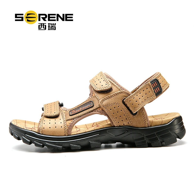 

Beach Shoes Men's Summer Sandals Breathable Genuine Leather Footwear Soft PU Outsole Durable Anti-slip Beach Sandals 2018 Summer