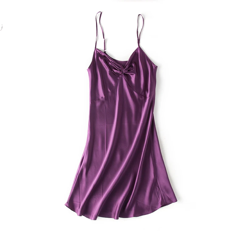 Женское шелковое Ночное платье 19 мм натуральный шелк спагетти ремень Мини Длина платья для сна новая шелковая пижама - Цвет: Фиолетовый