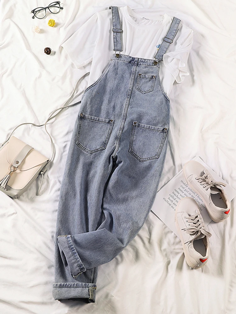 

Mr.nut denim bib female Korean version of the loose student spring 2019 new slim suspenders