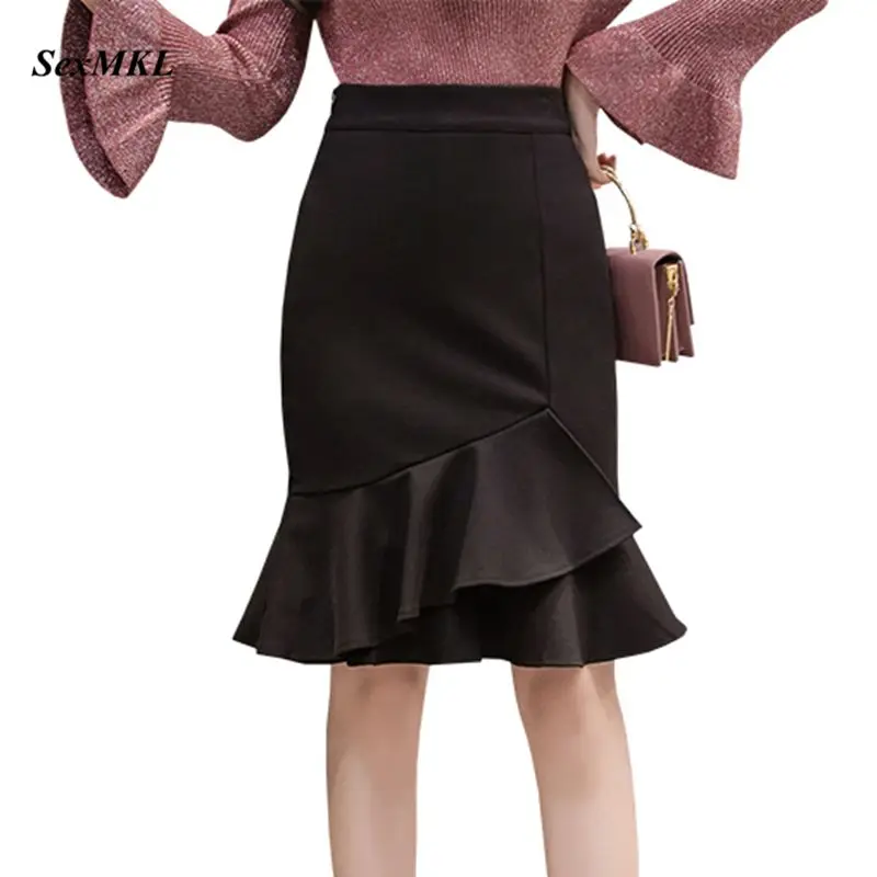 

SEXMKL Faldas Mujer Moda 2019 Spring Summer Skirts Womens High Waist Ruffles Black Skirt Red Office Pencil Skirt Plus Size Jupe