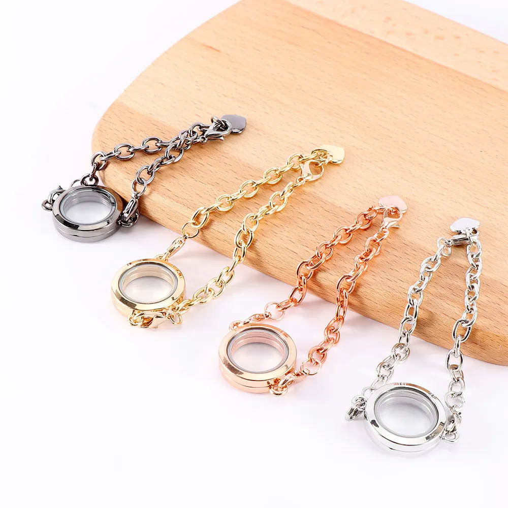 

Women DIY Photo Frame Bracelet Jewelry Crystal Living Memory Locket Bracelets Chain Fit Floating Charms Chain Jewelry Bracelet