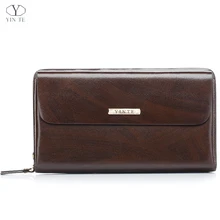 YINTE Fashion Men’s Clutch Wallets Leather Wallet Men Clutch Bag England Style Passport Purse Dark Brown Men Wrist Bags T10341A
