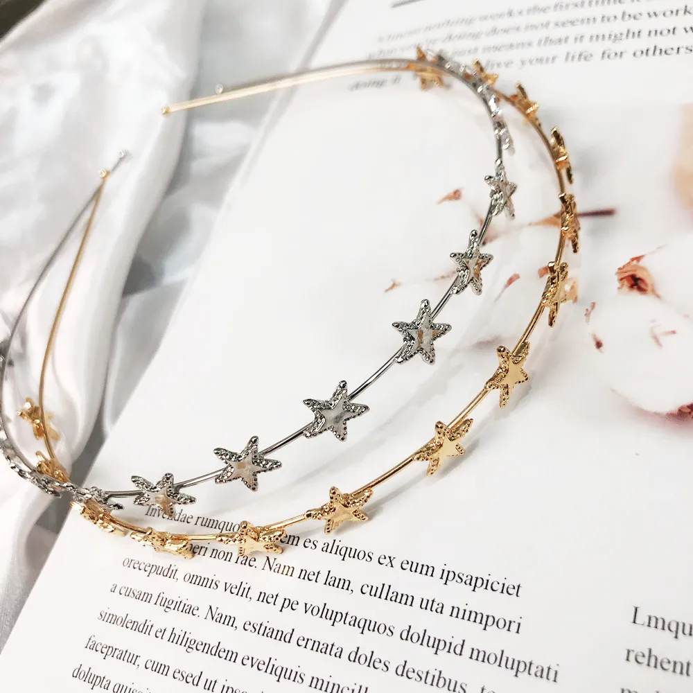 

New Fashion Vintage Gold Silver Metal Star Bridal Headband 2019 Hair Jewelry Wedding Dress Accessories Geometric Thin Hairband