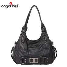 Angelkiss бренд мыть PU Сумки Для женщин Сумки на плечо Вместительные Сумки Сумочка для Для женщин Курьерские сумки Высокое качество Bolsa feminina