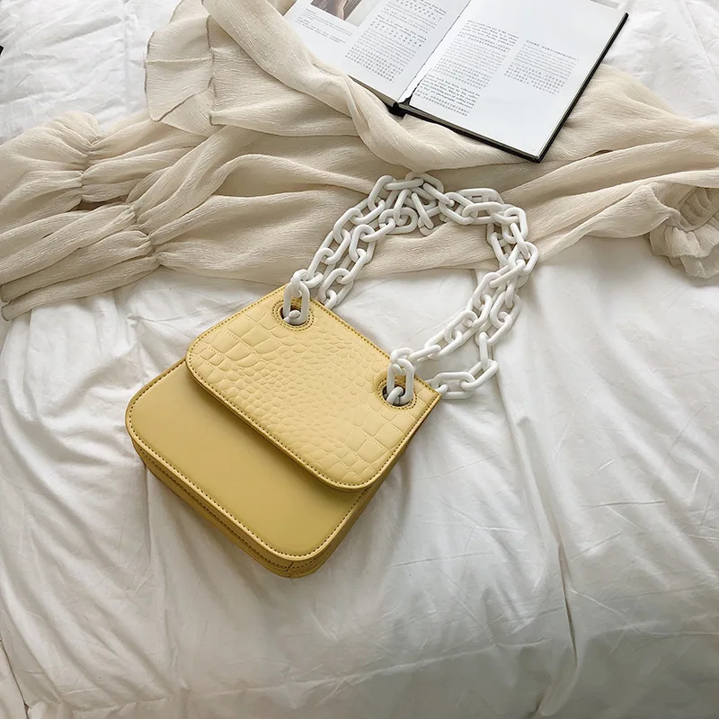 

2019 New Spring Summer Women Fashion Crocodile Pattern Shoulder Strap Shoulder Slung Chain Small Square Bags Messenger Bag