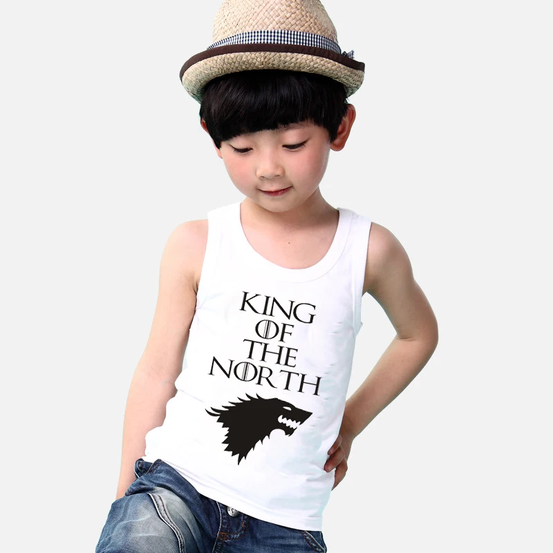 LUCKY ROLL 2018 Children Tank Tops Kids Camisole King Of The North Letter Printed White Children Soft Cotton Vest Baby Underwear LUCKY ROLL 2018 Children Tank Tops Kids Camisole King Of The North Letter Printed White Children Soft Cotton Vest Baby Underwear