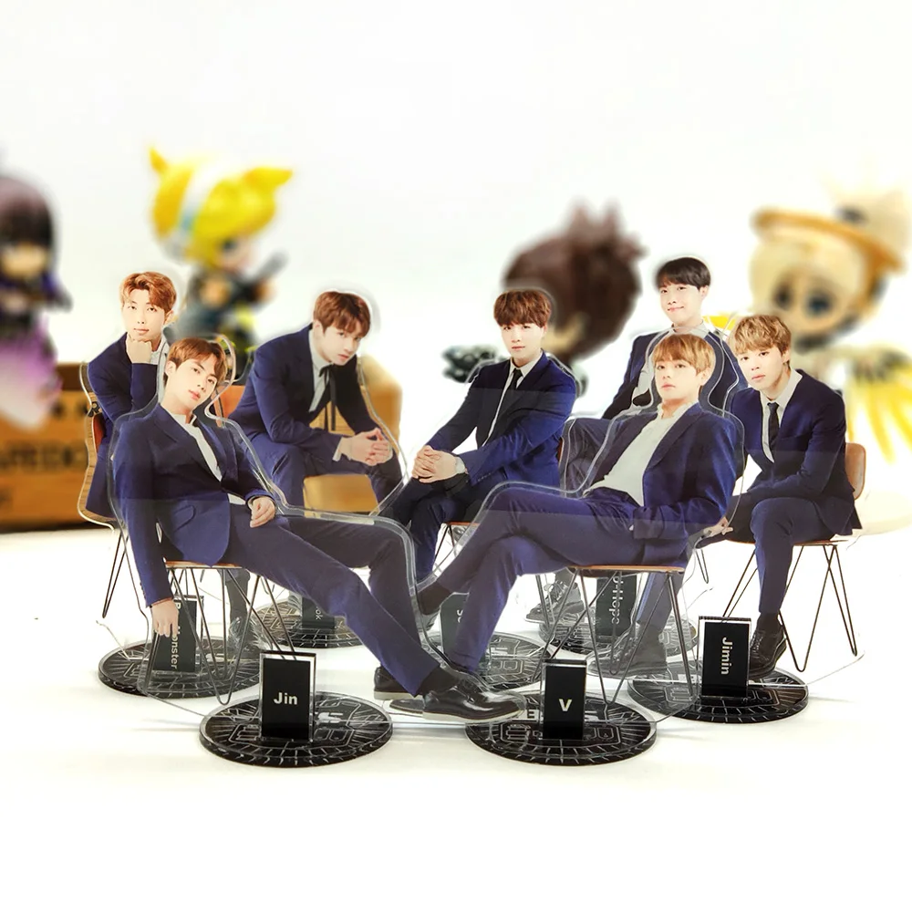 BTS Bangtan Garçons formelle porter assis KPOP étoiles groupe acrylique stand figure modèle double-côté support de plaque gâteau topper idol