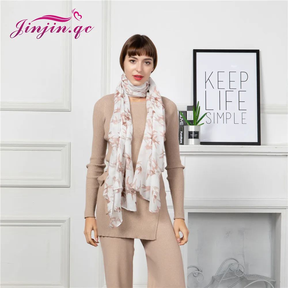 Jinjin.QC 2019 New Fashion Women Scarf Viscose Material Swallows Details Pattern Casual Scarves Lightwear Echarpe Foulard Female