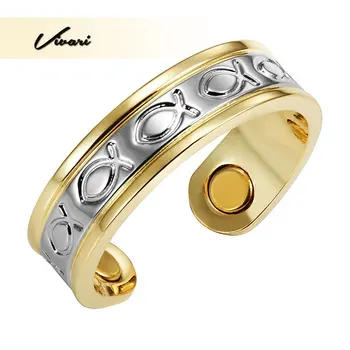 

Vivari 2018 Trendy 2-Tone Gold Silver 100% Pure Copper Fish Pattern Magnetic Ring For Women Magnets Jewelry Accessories