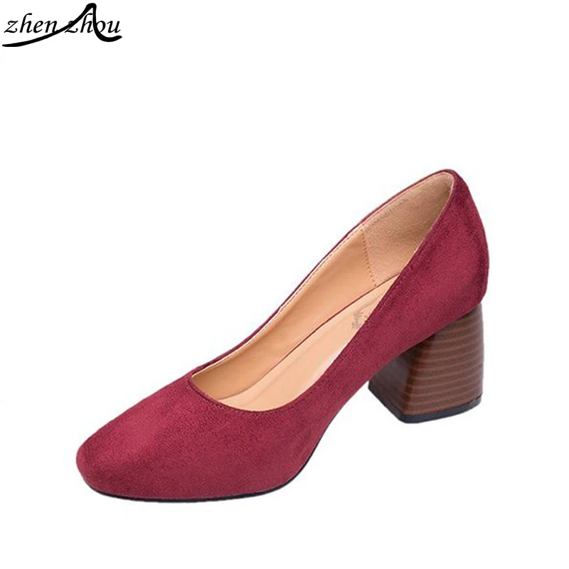 

2018 Coarse heel high heel female shoes round head single shoe woman and shallow mouth new spring.