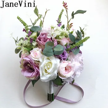 

JaneVini Korean style Artificial Brides Bouquet Wedding Flowers Bridal Bouquet Purple Rose Vintage Peony Bridesmaid Trouw Boeket