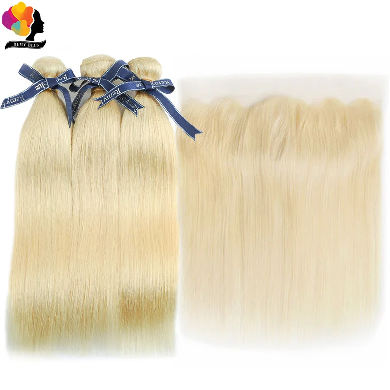 Honey Blonde 613 Bundles With Frontal Brazilian Straight Hair 3 Bundles With Closure Remy Human Hair Lace Frontal With Bundles