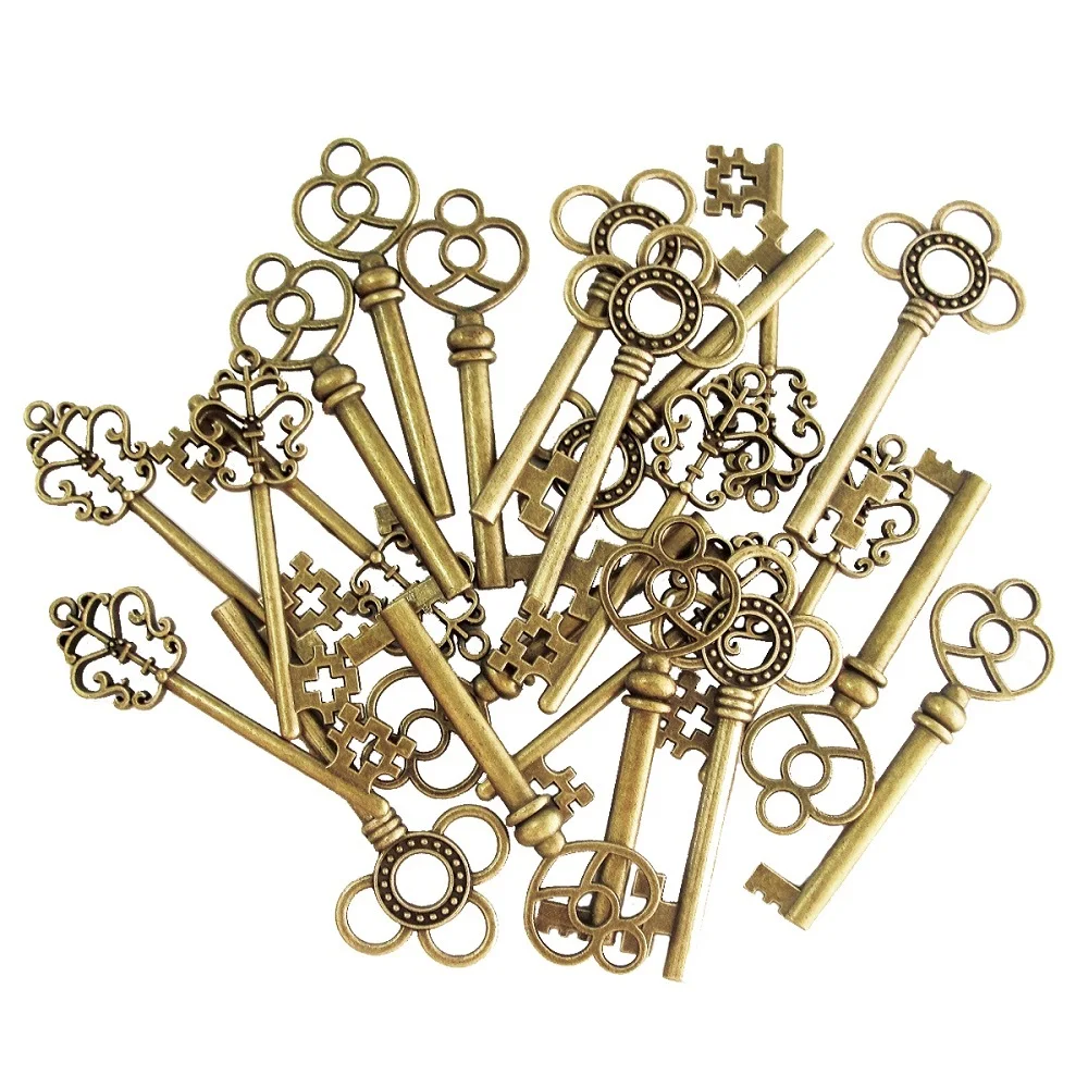 Смешанные 30 штук старинный старый вид скелет ключи Необычные сердце лук ожерелье подвески