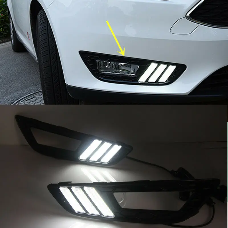 

White Yellow LED Daytime Day Fog Lights DRL Run lamp with turn signal for Ford Focus 2016 2015
