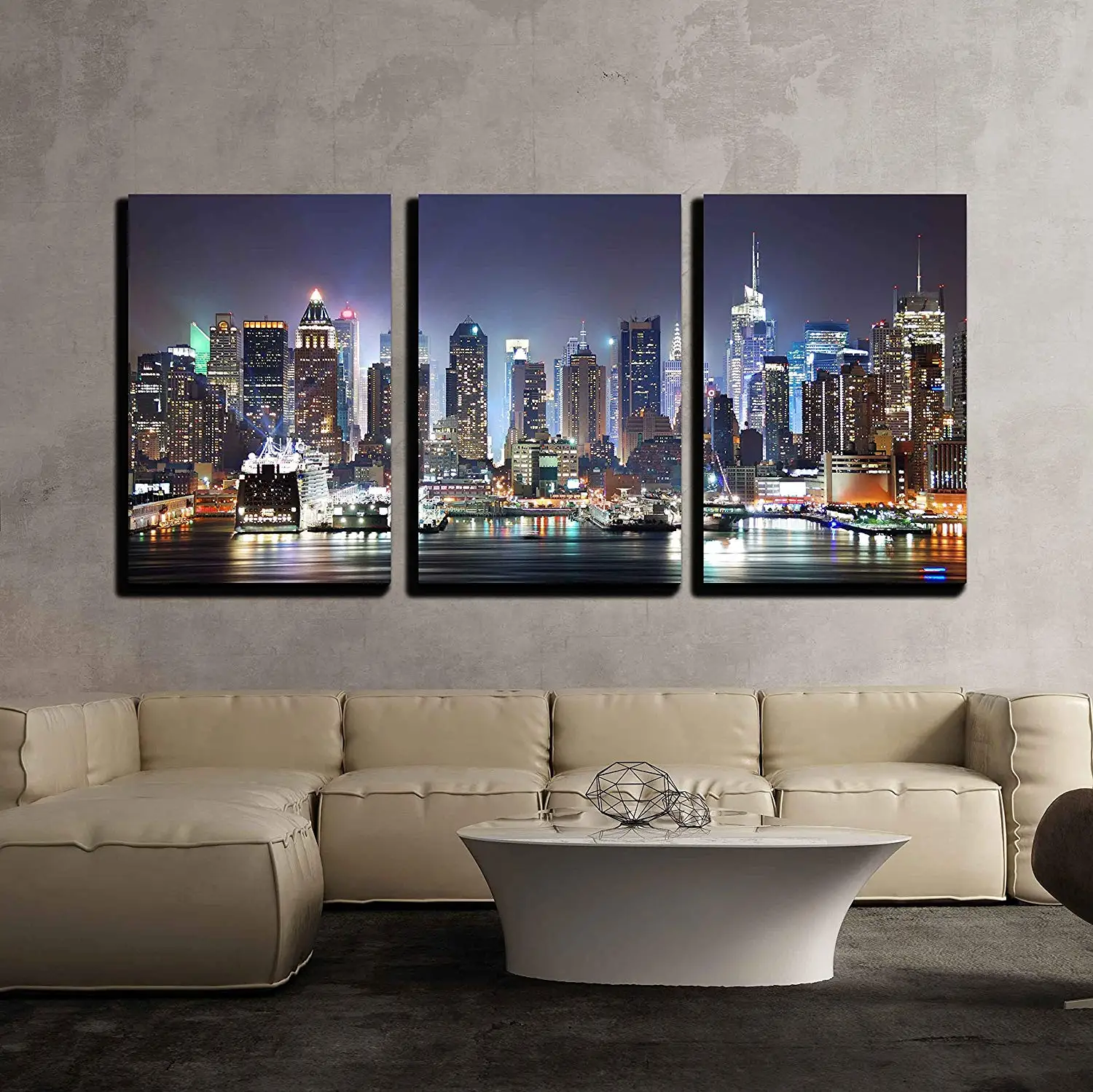 3 Piece Canvas Wall Art New York City Manhattan Skyline Panorama at ...