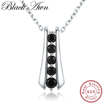 

[BLACK AWN] Trendy 925 Sterling Silver Necklace for Women Black Spine Female Bijoux Girls Gift Sterling Silver Jewelry K010