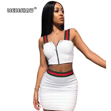Leezeshaw Summer Two Piece 2018 Sexy Backless Patchwork Camisole Crop Top Zipper and Bodycon Mini Short skirts 2 Piece Set Women Leezeshaw Summer Two Piece 2018 Sexy Backless Patchwork Camisole Crop Top Zipper and Bodycon Mini Short skirts 2 Piece Set Women