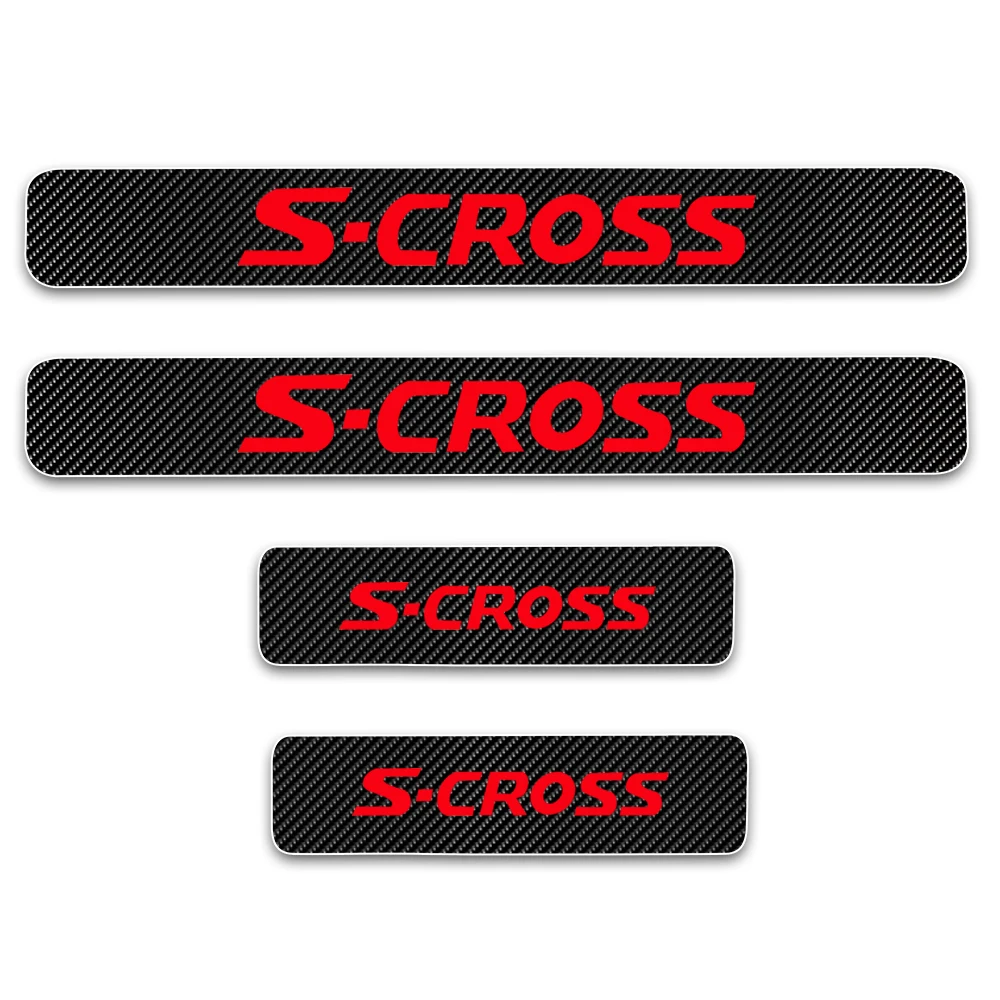 

For Suzuki S-CROSS Door Sill Protector Reflective 4D Carbon Fiber Sticker Door Entry Guard Door Sill 4Pcs Red