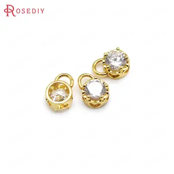

(34002)4PCS 8*10MM Zircon 6MM 24K Gold Color Brass with Zircon Lock Charms Pendants High Quality Jewelry Findings Accessories