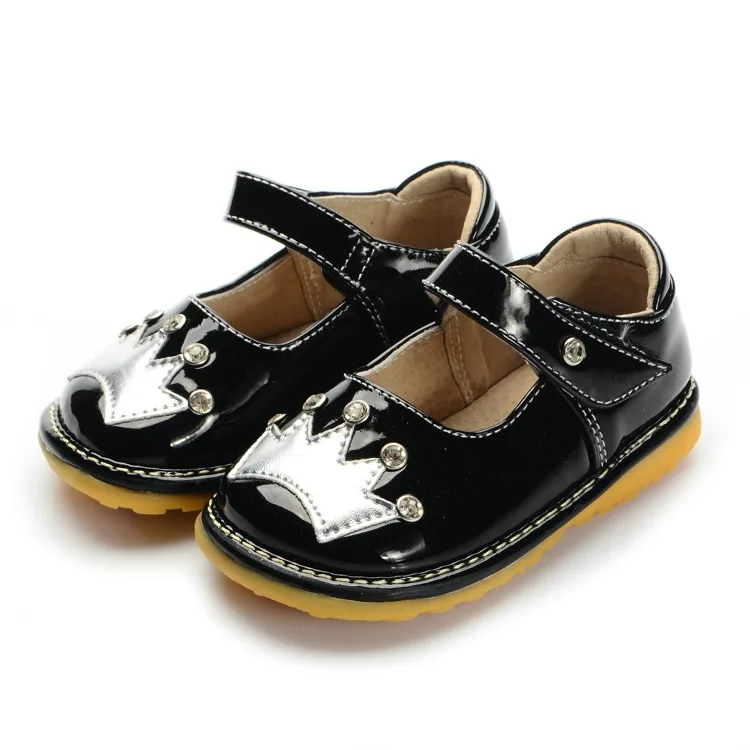 Spring Autumn Children Girl Crown Shoes Black Patent Leather Princess