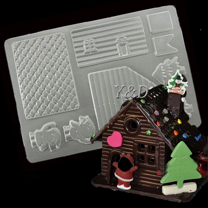 10 Pcs/lot 3d Chocolate House Molds For Xmas Festival Cake Decoration