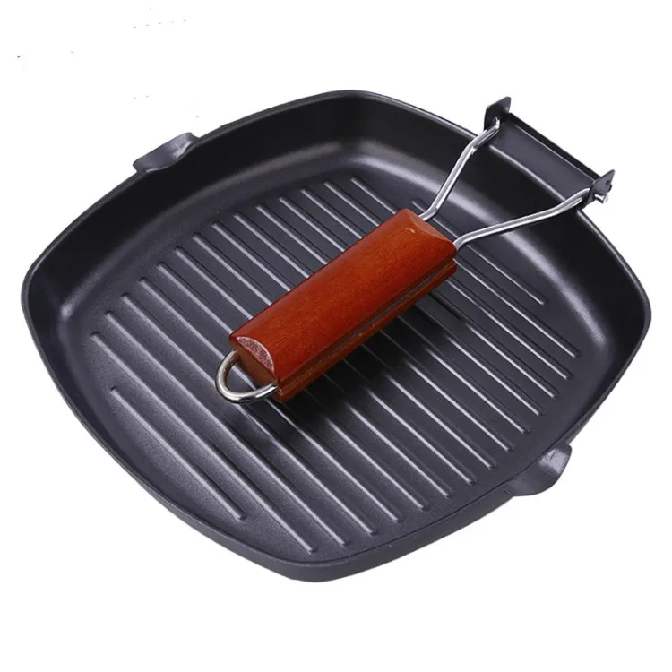 Plancha кухонная техника инструменты литой горшок толстый стейк сковорода с длинной ручкой для жарки антипригарный вок полосы без покрытия плита Универсальный