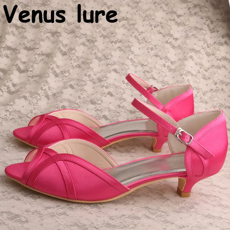 Темно-розовые свадебные вечерние туфли; летние женские босоножки на низком каблуке с ремешком на щиколотке