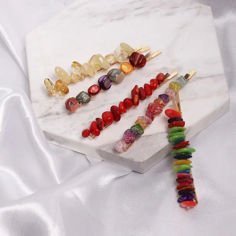 

1PC Fashion Colorful Stone Hairpins Handmade Braided Irregular Resin Beads Hair Clips for Women Girls Hair Accessories