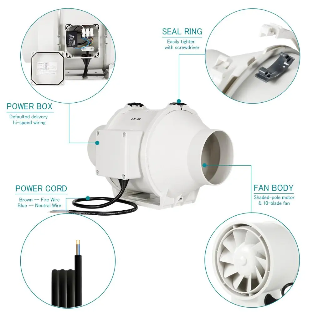 Automatic Booster Duct Fan, Inline Fan with Pressure Switch, 4-Inch