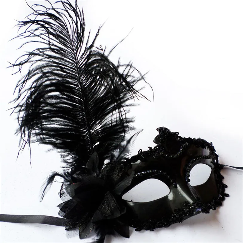 Feather Mask Halloween Party Lace Mask Cosplay Black Half Face Halloween Masks Adult Masquerade Masks Party for Women #F#40AT13 (4)