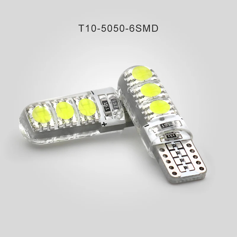 2 шт. T10 Автомобильные светодиодные лампы W5W 194 12V 5050 6 SMD белые автомобильные