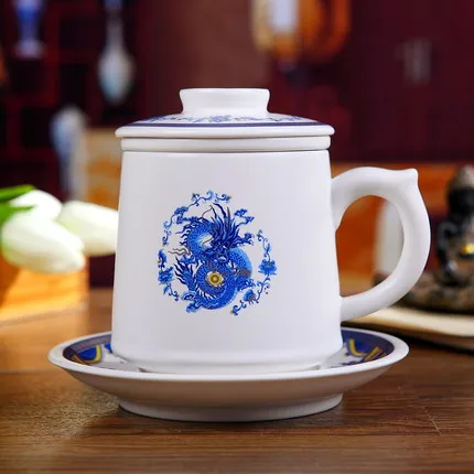 Китайская керамическая чайная чашка и блюдца с крышкой фильтром фарфоровая от