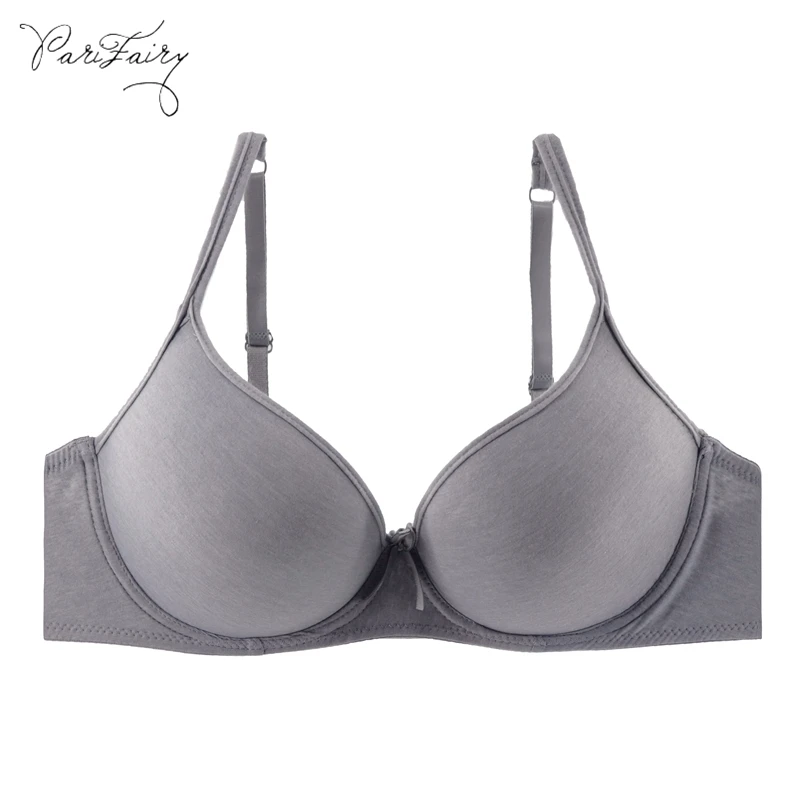 

PariFairy Cotton Solid Color Middle & Old Women Bra Soft Comfort C D Cup Push Up Underwired Bra Adjusted Non-Convertible Straps