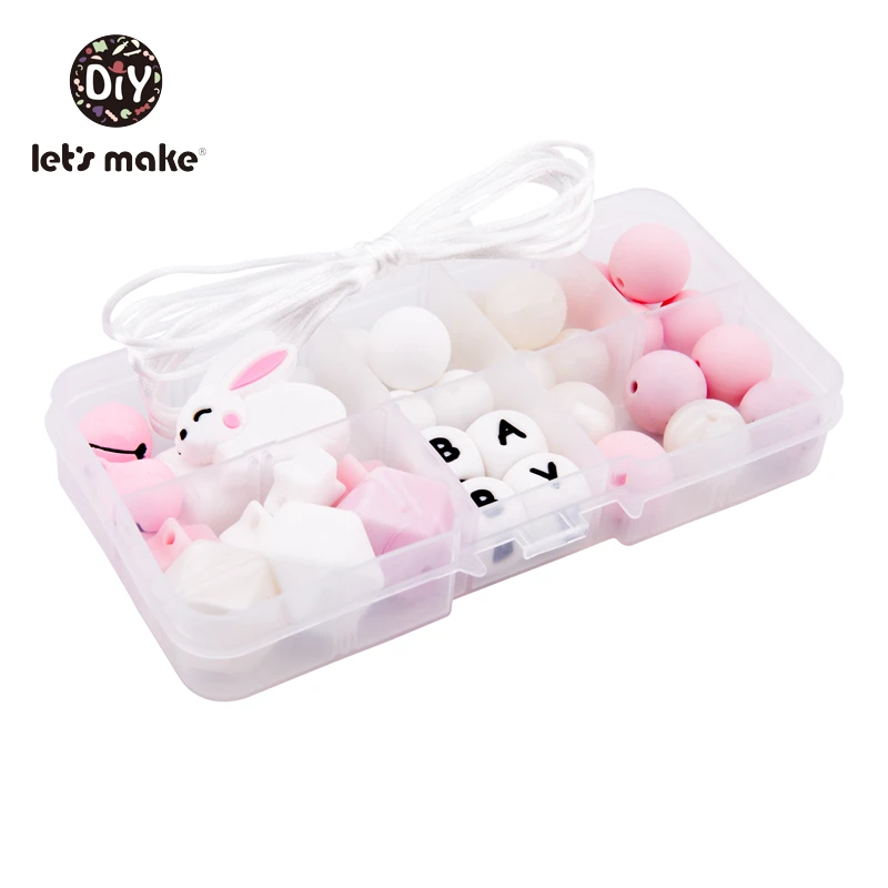 

Let's make Silicone Beads Set With Box Rabbit Fox Tortoise Bead Teething Hexagon Beads BPA Free DIY Pacifier Clips Baby Teethers