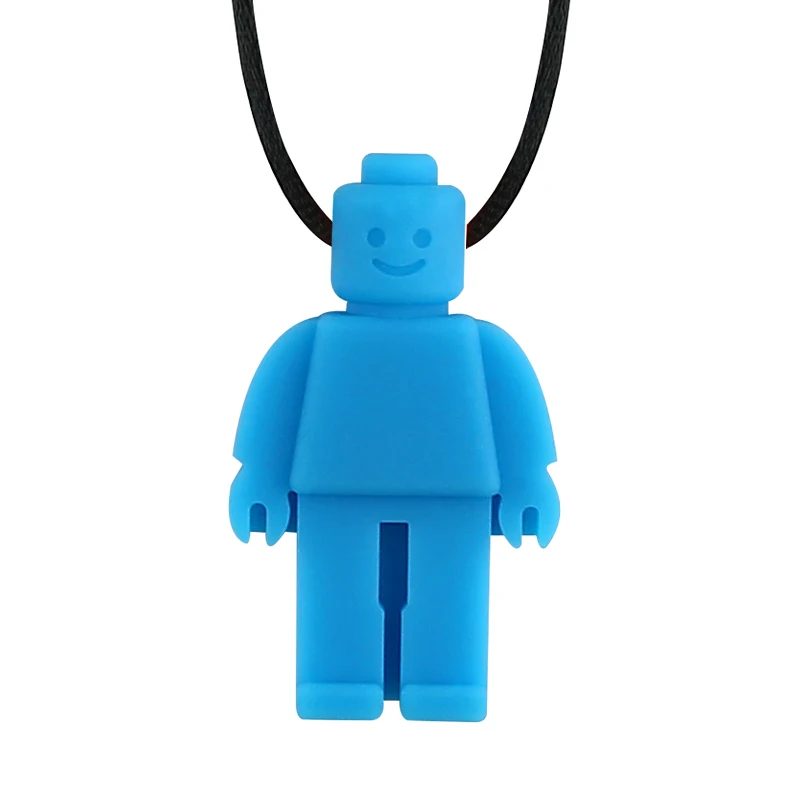 Silicone Teether Robot Chew Necklace Food Grade Silicone Sensory Chewable Figurine Toy for Kids Baby Autism ADHD - Цвет: Синий