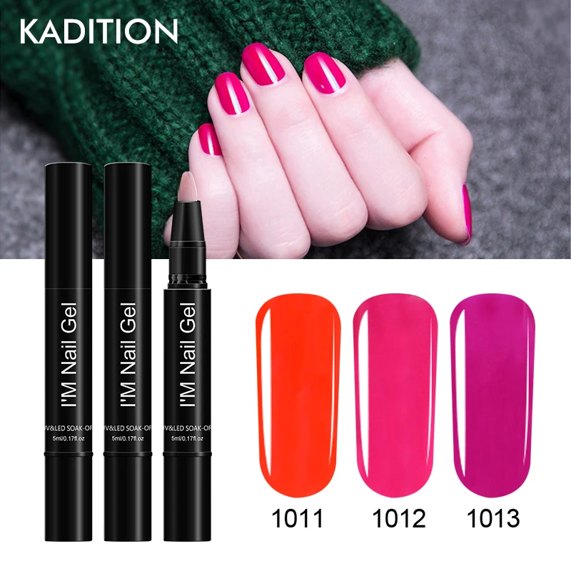

KADITION 5ML Nude Pen Color Gel Varnish Pure Brush Nail Gel Polish Semi Permanent Soak Off Lucky 35 Color UV LED Pen Nail Art