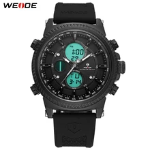 WEIDE Mens Black Sports Stopwatch Quartz Digital Watch Date Day Alarm Silicone Band Buckle Man Wristwatches Relojes Para Hombres