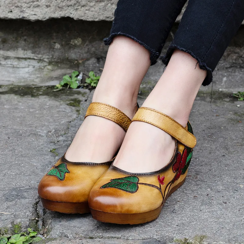 

Artdiya Original Spring and Summer New Cowhide Flower Woman Shoes Handmade Hook and Loop Art Genuine Leather Embroidered Pumps