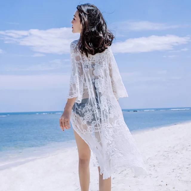 Beach Vacation Lace White Sun Protection Beachwear Cover Up Female Swimwear Beach Wear Bikini Cover Up Dress Swimwear 1