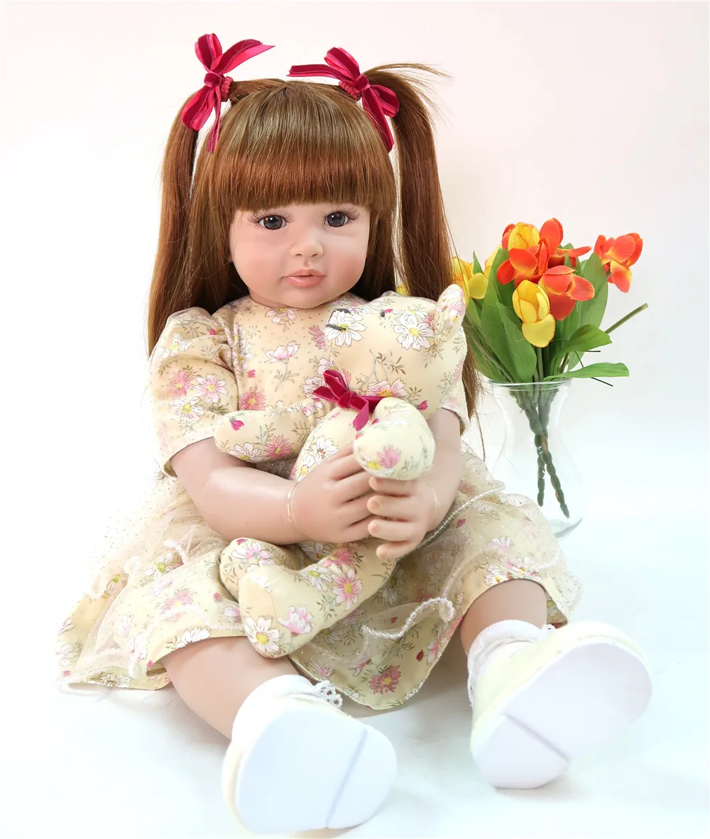 Мягкая Кукла Reborn Baby Doll длинные волосы принцесса девочка 24 дюйма Реалистичная 3/4